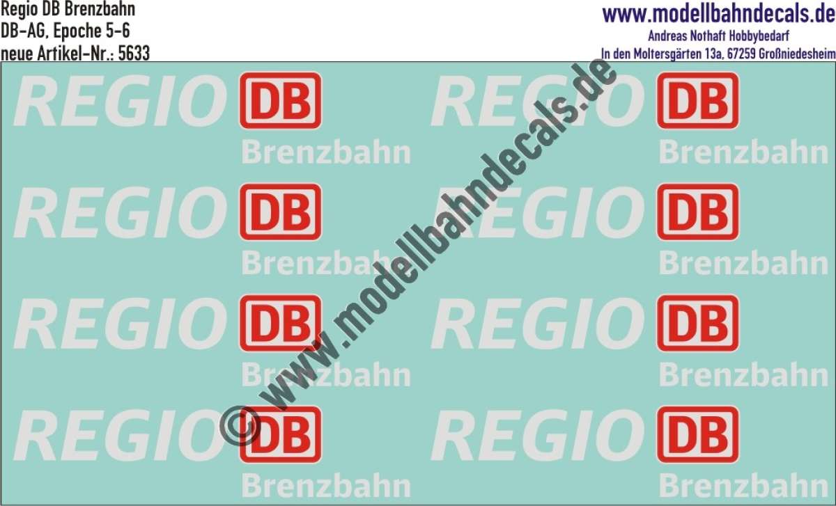 Nass-Schiebebilder: Zusatzbeschriftung DB Regio Brenzbahn, Rot/Weiss. Artikel-Nummer: 5633