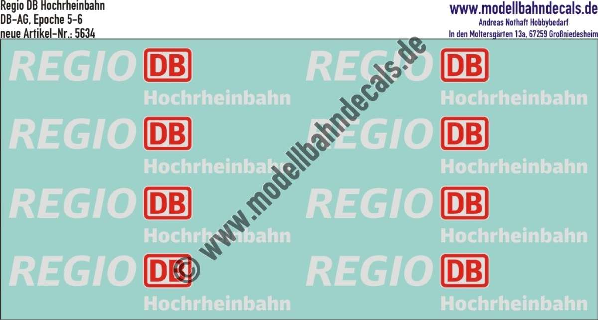 Nass-Schiebebilder: Zusatzbeschriftung DB Regio Hochrheinbahn, Rot/Weiss. Artikel-Nummer: 5634