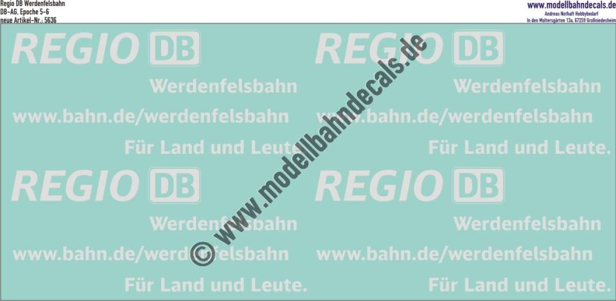 Nass-Schiebebilder: Zusatzbeschriftung DB Regio Werdenfelser Land, Weiss. Artikel-Nummer: 5636