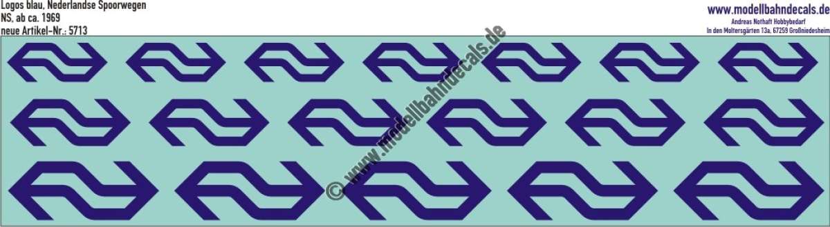 Nass-Schiebebilder: NS-Logo (Nederlandse Spoorwegen), neu ab 1969, Blau in verschiedenen Größen. Artikel-Nummer: 5713