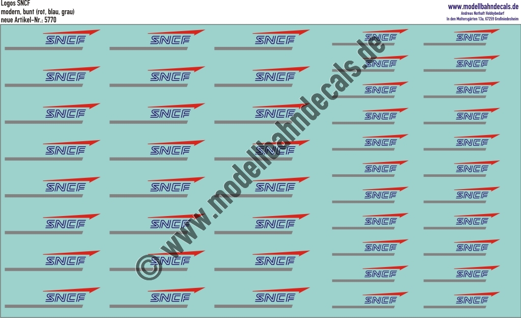 "Nass-Schiebebilder: SNCF-Embleme modern, bunt, Verwendung 1992-2005. Artikel-Nummer: 5770"