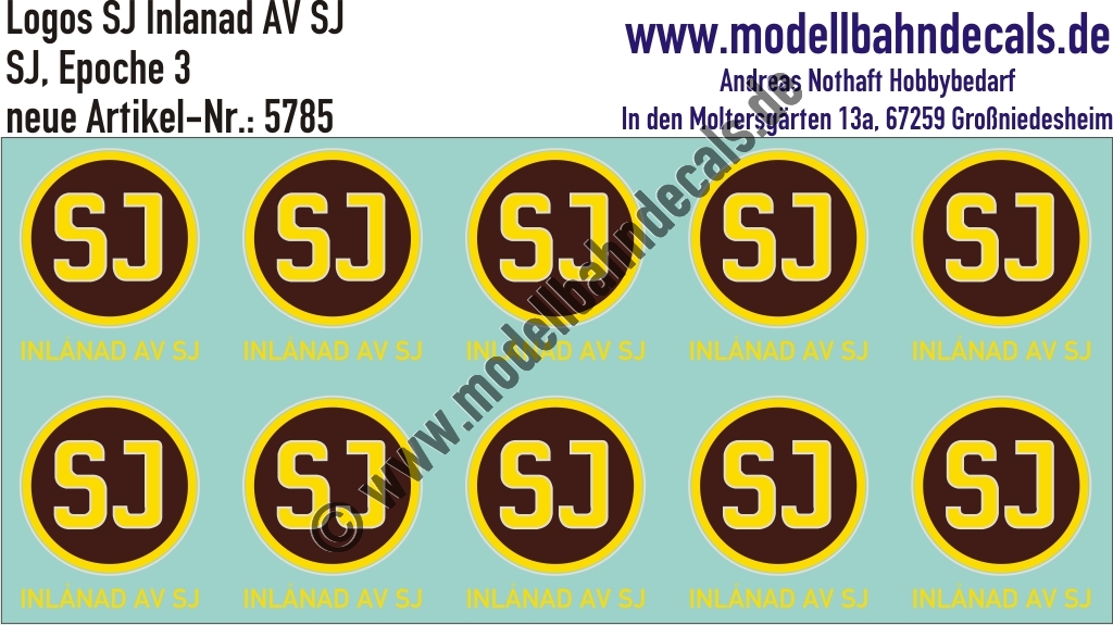 Nass-Schiebebilder: SJ-Embleme Gelb/Braun Inlanad AV. Artikel-Nummer: 5785