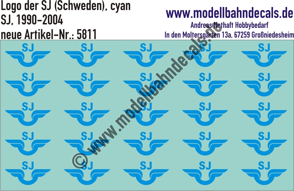 "Nass-Schiebebilder: SJ-Embleme 1990-2004, Cyan. Artikel-Nummer: 5811"