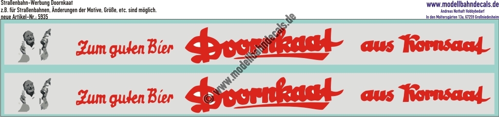 Nass-Schiebebilder: Werbung für Strassenbahn/Bus: Doornkaat. Änderungen Aufbau und Größen sind möglich!. Artikel-Nummer: 5935