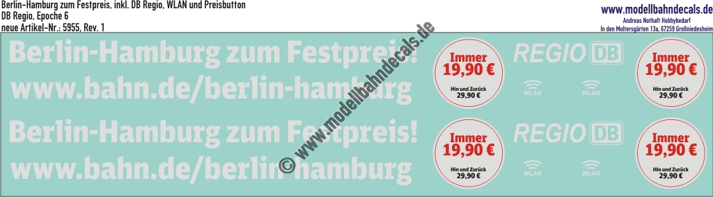 "Nass-Schiebebilder: Berlin-Hamburg zum Festpreis inkl. DB-Regio, WLAN und Preisbutton. Artikel-Nummer: 5955"