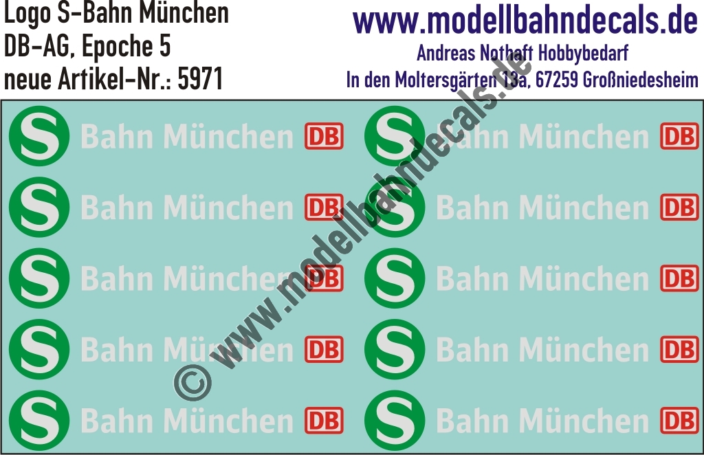 Nass-Schiebebilder: Logos S-Bahn München. Artikel-Nummer: 5971