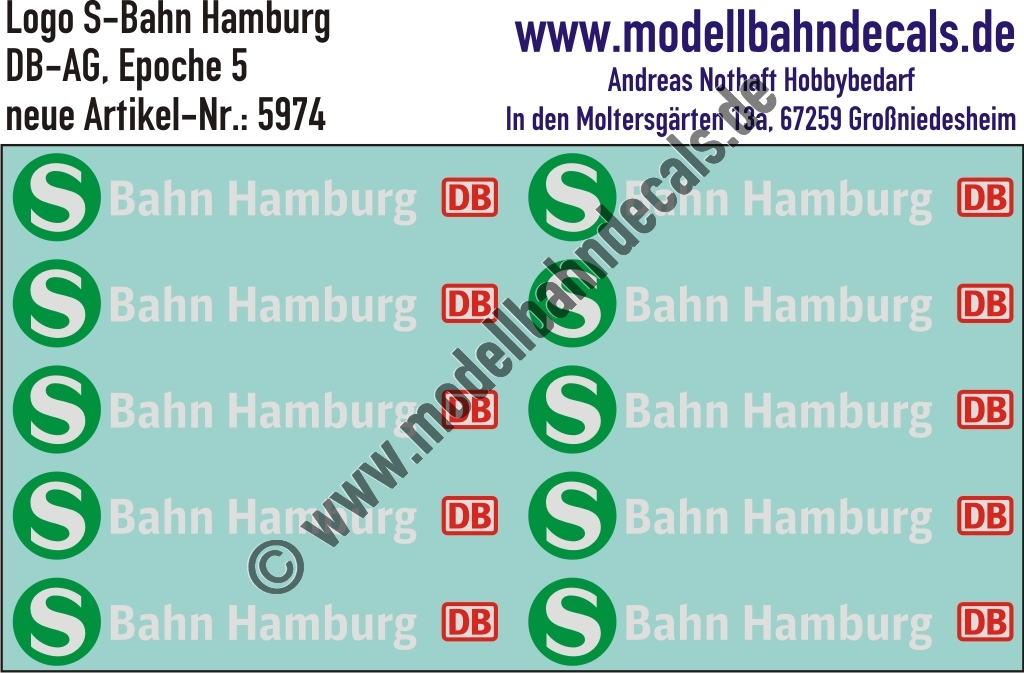 Nass-Schiebebilder: Logos S-Bahn Hamburg. Artikel-Nummer: 5974