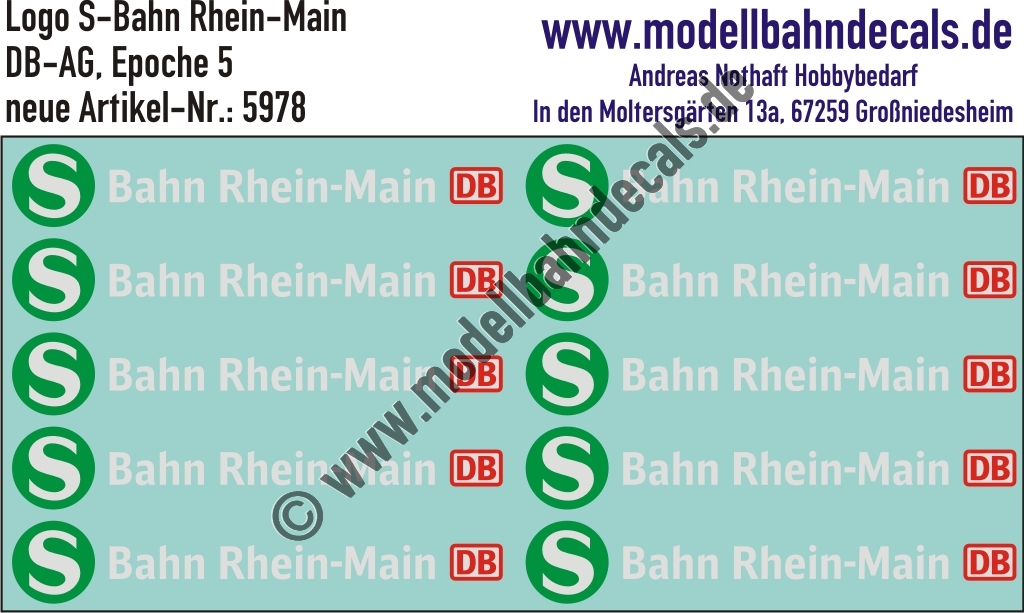 Nass-Schiebebilder: Logos S-Bahn Rhein-Main. Artikel-Nummer: 5978