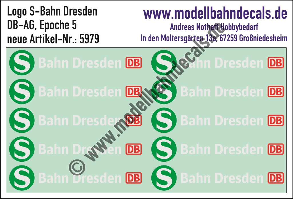 Nass-Schiebebilder: Logos S-Bahn Dresden. Artikel-Nummer: 5979