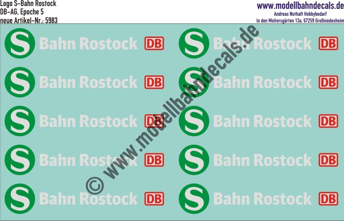 Nass-Schiebebilder: Logos S-Bahn Rostock. Artikel-Nummer: 5983