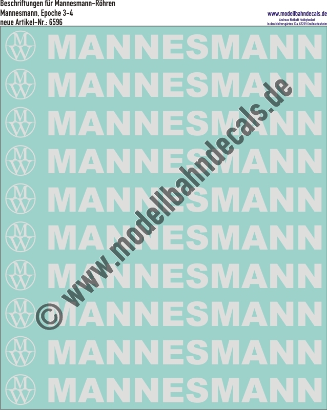 "Nass-Schiebebilder: Beschriftungen für Mannesmannröhren, Weiss, Großbuchstaben. Artikel-Nummer: 6596"