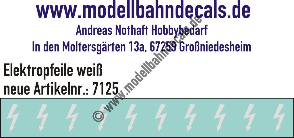 "Nass-Schiebebilder: 10 Stück Elektropfeile Weiss, Vorbildhöhe ca. 200 mm, allgemeine Verwendung - nicht für Lokomotiven. Artikel-Nummer: 7125"