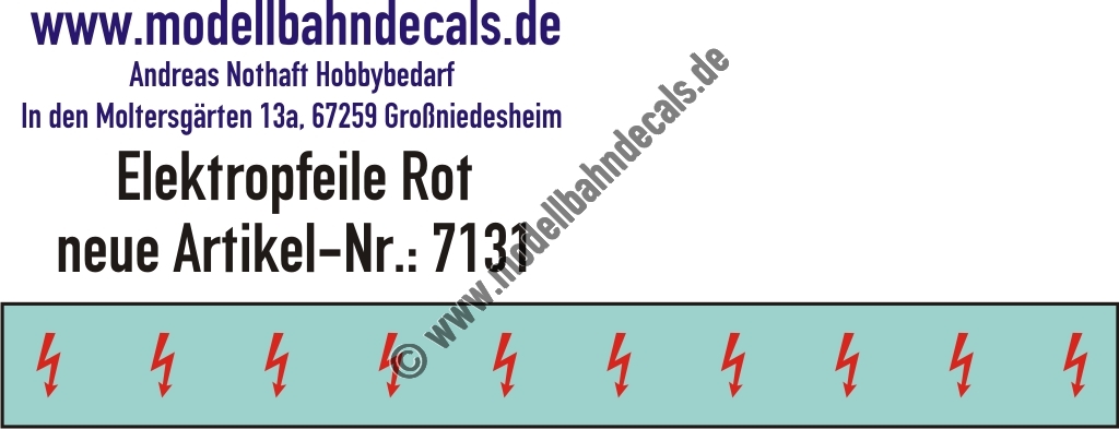 "Nass-Schiebebilder: 10 Stück Elektropfeile Rot, Vorbildhöhe 125 mm; geeignet für Lokomotiven. Artikel-Nummer: 7131"