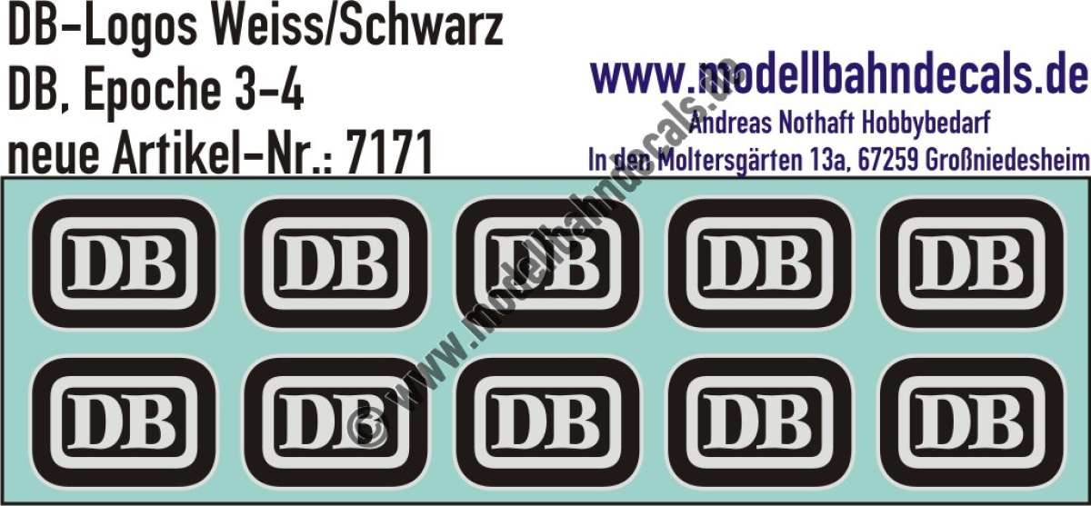 Nass-Schiebebilder: 10 Stück DB-Logo Schwarz/Weiss. Artikel-Nummer: 7171