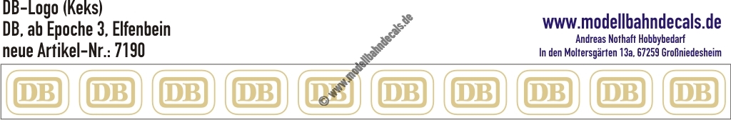 Nass-Schiebebilder: 10 Stück DB-Logo Elfenbein (RAL 1014). Artikel-Nummer: 7190