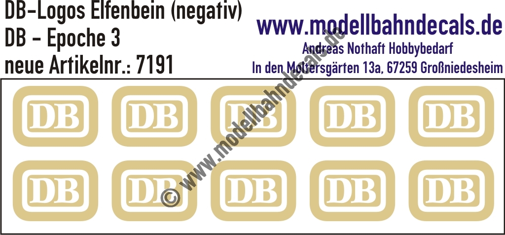 Nass-Schiebebilder: 10 Stück DB-Logo Elfenbein (RAL 1014) - Negativdarstellung. Artikel-Nummer: 7191