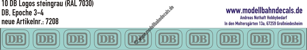 Nass-Schiebebilder: 10 Stück DB-Logo Steingrau (RAL 7030). Artikel-Nummer: 7208