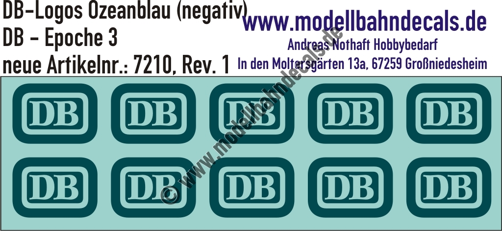 Nass-Schiebebilder: 10 Stück DB-Logo Ozeanblau (RAL 5020) - Negativdarstellung!. Artikel-Nummer: 7210