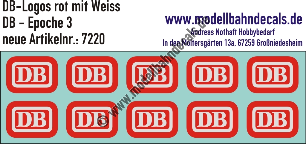 Nass-Schiebebilder: 10 Stück DB-Logo Rot mit Weiss - Negativdarstellung!. Artikel-Nummer: 7220