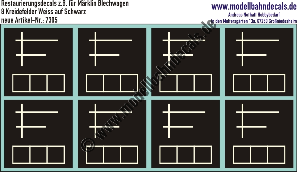 "Nass-Schiebebilder: Restaurierungs-Decals Beschriftungen für alte Blechwagen von Märklin, Kreidefelder. Artikel-Nummer: 7305"