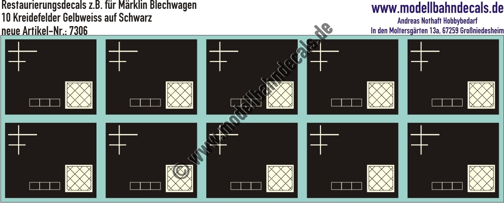 "Nass-Schiebebilder: Restaurierungs-Decals Beschriftungen für alte Blechwagen von Märklin, Kreidefelder, Übergansgzettel, Zettelkasten. Artikel-Nummer: 7306"