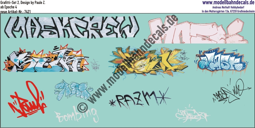 "Nass-Schiebebilder: Graffiti-Set 2, Design by Paule Z.. Artikel-Nummer: 7421"