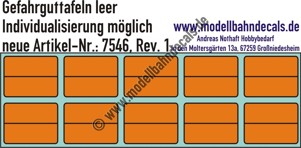 Nass-Schiebebilder: Gefahrguttafeln Schwarz/Orange leer - Individualisierung ist möglich!. Artikel-Nummer: 7546