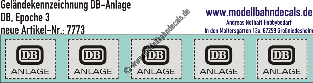 "Nass-Schiebebilder: Geländekennzeichnung DB-Anlage, DB, Epoche 3. Artikel-Nummer: 7773"