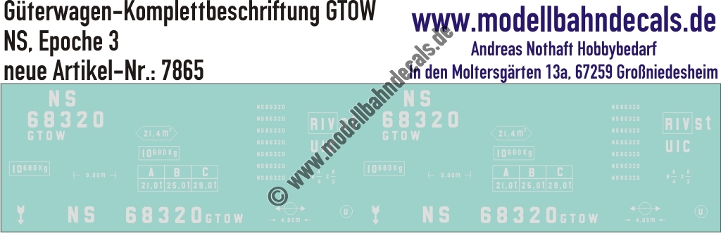 "Nass-Schiebebilder: Güterwagen-Komplettbeschriftung GTOW, NS, Epoche 3. Artikel-Nummer: 7865"