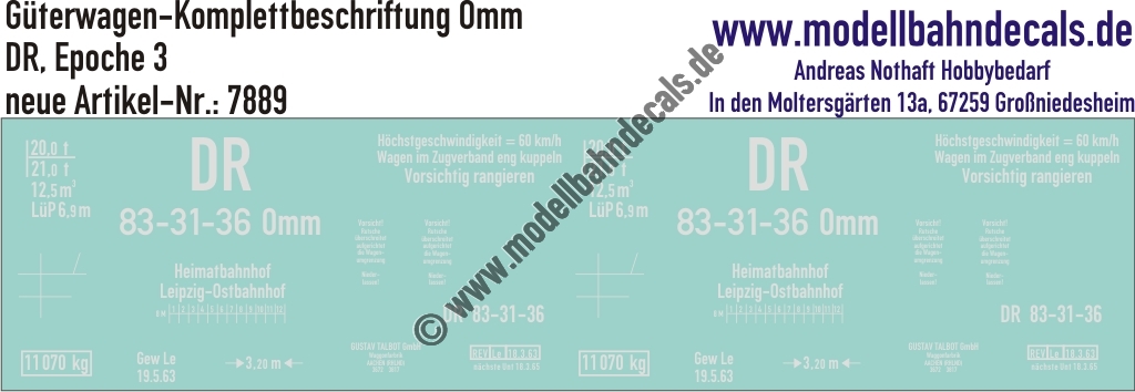 "Nass-Schiebebilder: Güterwagen-Komplettbeschriftung Omm, DR, Epoche 3. Artikel-Nummer: 7889"