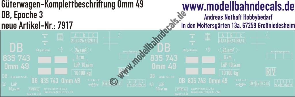 "Nass-Schiebebilder: Güterwagen-Komplettbeschriftung Omm 49, DB, Epoche 3. Artikel-Nummer: 7917"