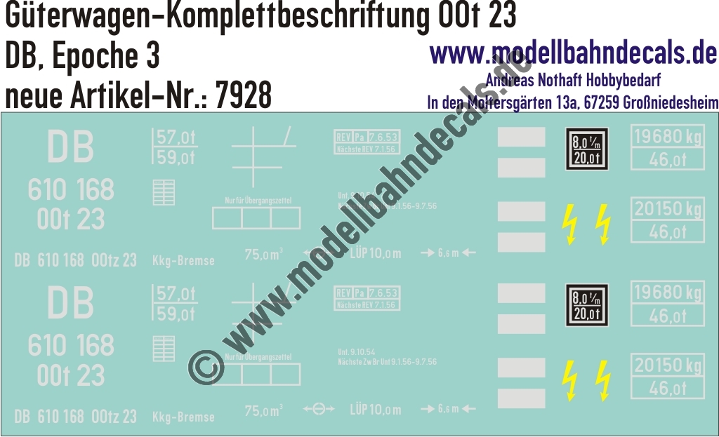 "Nass-Schiebebilder: Güterwagen-Komplettbeschriftung OOt 23, DB, Epoche 3. Artikel-Nummer: 7928"