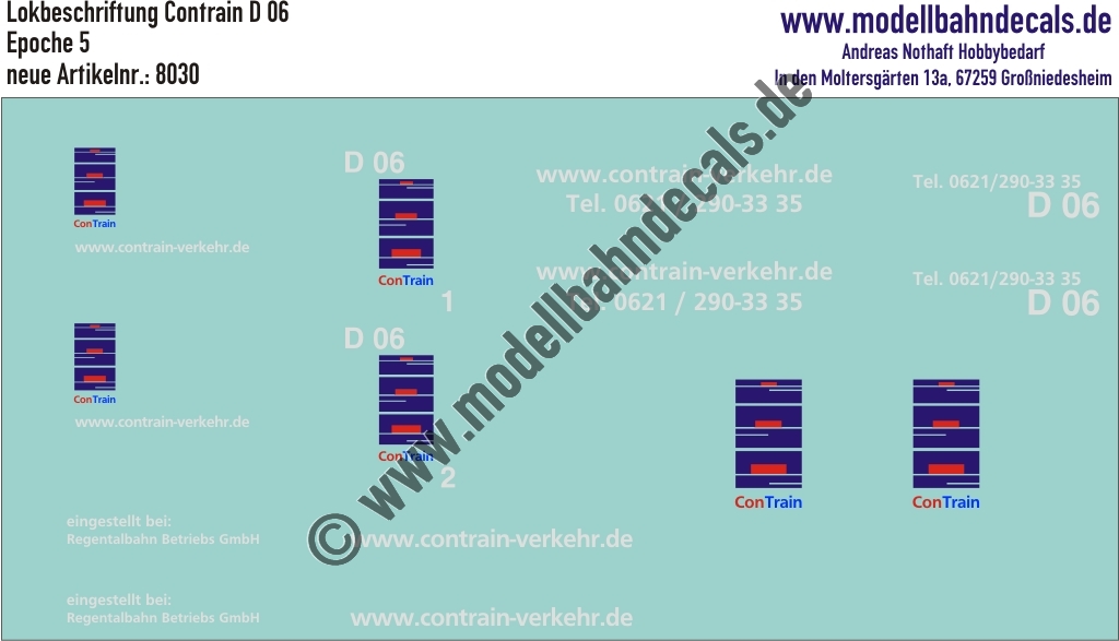 Nass-Schiebebilder: Lokbeschriftung Contrain Lok D 06. Artikel-Nummer: 8030