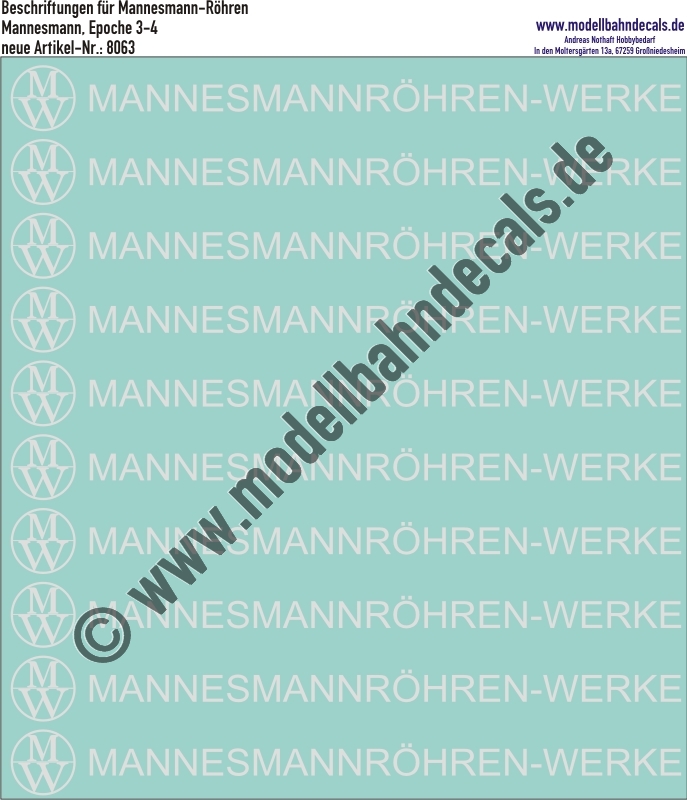 "Nass-Schiebebilder: Beschriftungen für Mannesmannröhren, Weiss. Artikel-Nummer: 8063"