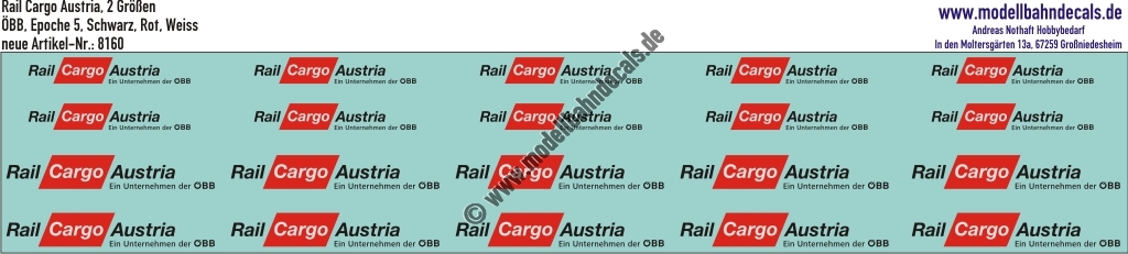"Nass-Schiebebilder: Rail Cargo Austria (Schwarz, Rot, Weiss), 2 Größen. Artikel-Nummer: 8160"