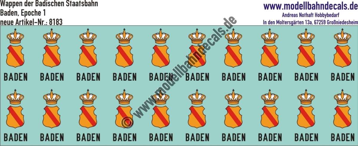 Nass-Schiebebilder: Wappen der Badischen Staatsbahn, Epoche 1. Artikel-Nummer: 8183