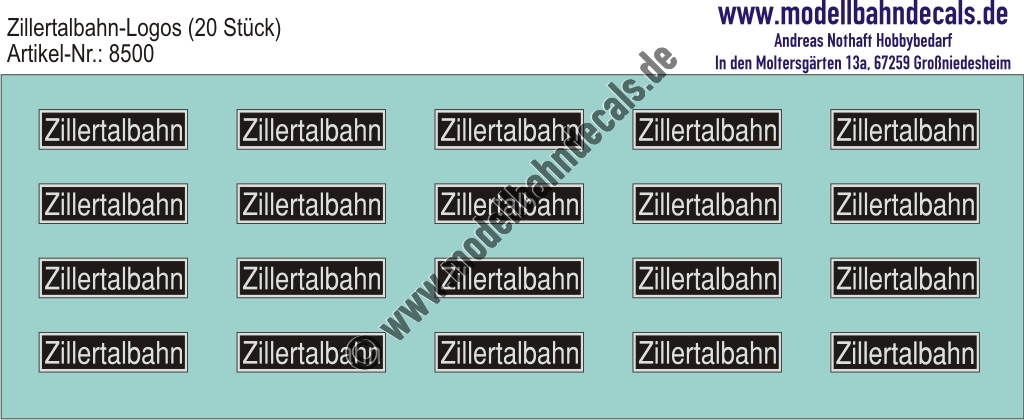 Nass-Schiebebilder: Zillertalbahn: Logos Zillertalbahn Weiss auf Schwarz (Shapeways-Modelle Gerd Ziller). Artikel-Nummer: 8500