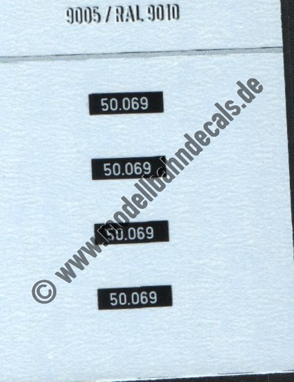 "Nass-Schiebebilder: Sonderangebot Spur H0: Loknummern 50.069, Weiss auf Schwarz, österreichische Schreibweise mit Punkt Artikel-Nummer: 8686"