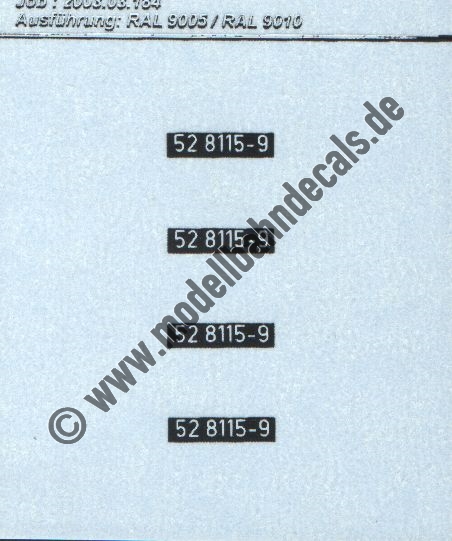 "Nass-Schiebebilder: Sonderangebot Spur H0: Loknummern 52 8115-9, DIN-Normschrift, Weiss auf Schwarz Artikel-Nummer: 8707"