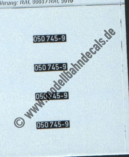 "Nass-Schiebebilder: Sonderangebot Spur H0: Loknummern 050 745-9, DIN-Normschrift, Weiss auf Schwarz Artikel-Nummer: 8721"