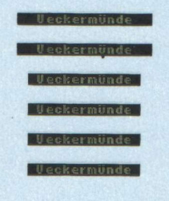 Nass-Schiebebilder: Sonderangebot Spur H0: Zugzielanzeigen in zwei Breiten: Ueckermünde Artikel-Nummer: 8788