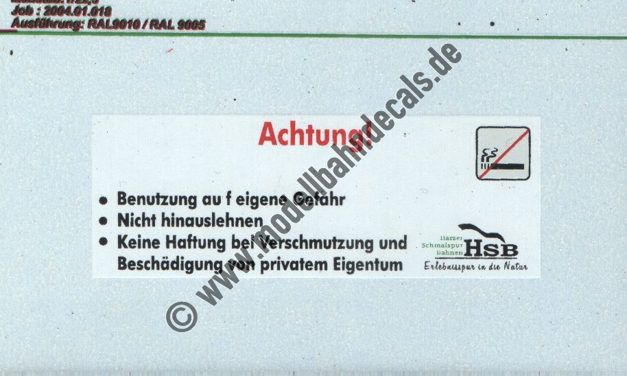 Nass-Schiebebilder: Sonderangebot Spur G: Personenwagen-Zusatzschilder Warnschilder zur Cabriofahrt - vermutlich von der HSB Artikel-Nummer: 8880