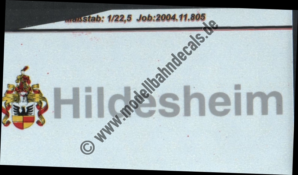 Nass-Schiebebilder: Sonderangebot Spur G: Taufname für ICE Hildesheim mit aufwändigem Mehrfarbdruck des Wappens Artikel-Nummer: 8888