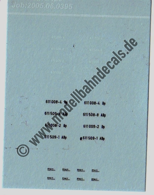 "Nass-Schiebebilder: Sonderangebot Spur TT:Loknummern BR 611, Beheimatungen Kaiserslautern, Epoche 4 Artikel-Nummer: 8906"