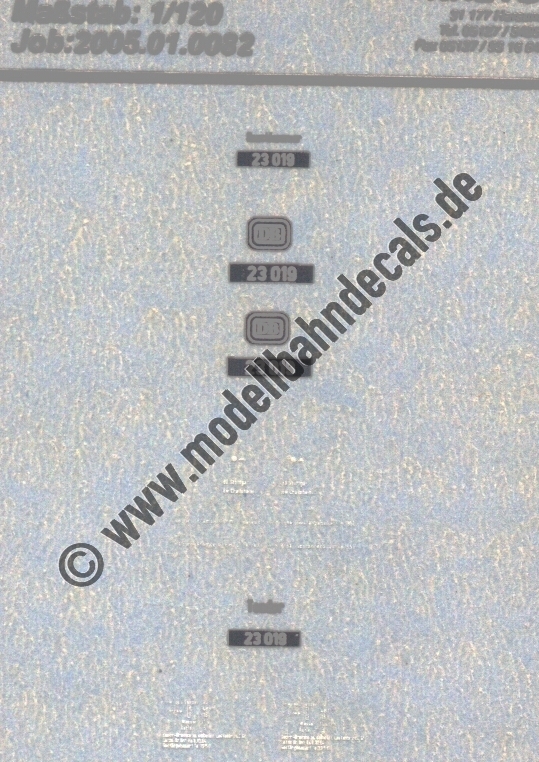 Nass-Schiebebilder: Sonderangebot Spur TT: Lok-Komplettbeschriftung 23 019 DB Artikel-Nummer: 8981