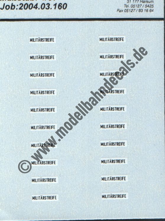 Nass-Schiebebilder: Sonderangebot Spur H0: Anschriften MILITÄRSTREIFE Schwarz auf Weiss Artikel-Nummer: 8987
