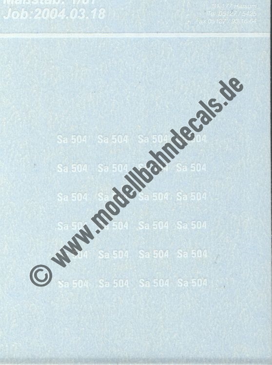 Nass-Schiebebilder: Sonderangebot Spur H0: Anschriften Sa 504 Weiss Artikel-Nummer: 8997