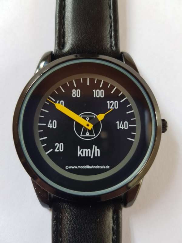Armbanduhr Dampflok-Tacho (BR 74) Vmax 140 km/h, 40 mm Durchmesser, Lederarmband, Artikel-Nr. 9000
