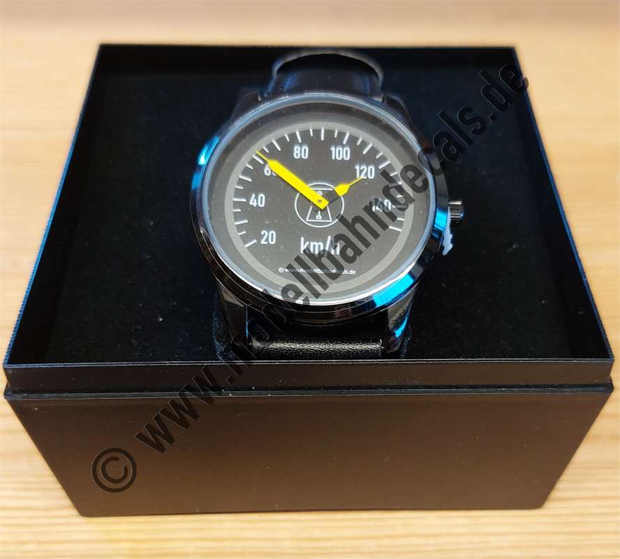 Armbanduhr Dampflok-Tacho (BR 74) Vmax 140 km/h, 40 mm Durchmesser, Lederarmband, Artikel-Nr. 9000