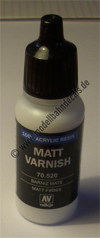 Matt Varnish (Klarlack für Decals - matt) von Vallejo - 17 ml Fläschchen. Preis pro 1 Liter: 229,41 Euro (Pflichtangabe)